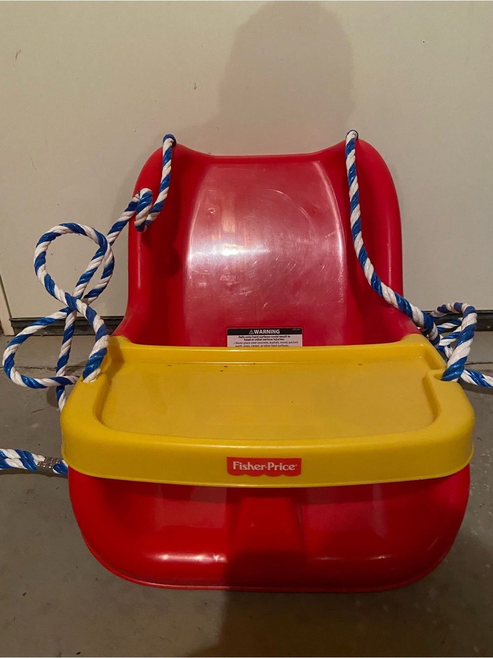 Fisher-Price Red and Yellow Toddler Bucket Swing with Blue-White Rope
